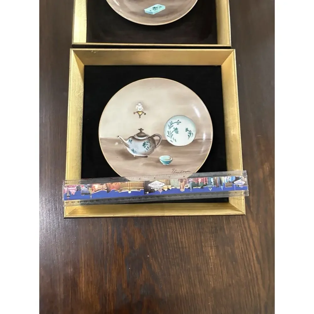 (2) Vintage Andrea Sadek Gold Framed Decorative Plates Still Life Wall Art MCM